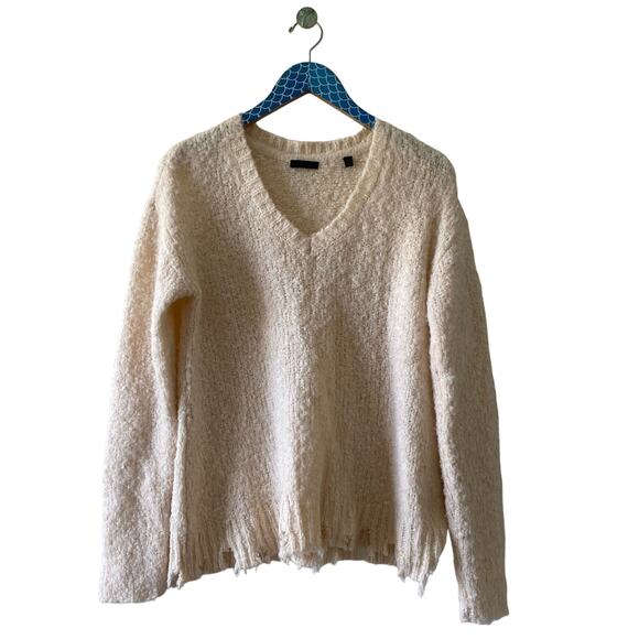 ATM ANTHONY THOMAS MELILLO Chenille Destroyed Ivory V-Neck Sweater Size Small - Picture 2 of 9